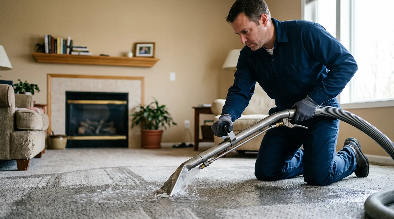 Water damage restoration technician working near Hanover Park, IL